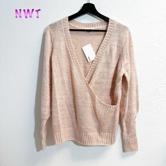 NWT-Kensie Peachy Pink Marl V neck sweater woman's Med - Picture 2 of 11